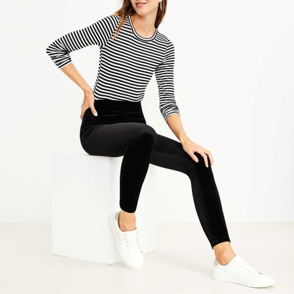 Loft Black Velvet Leggings Pants Size M Stretch - Picture 5 of 15